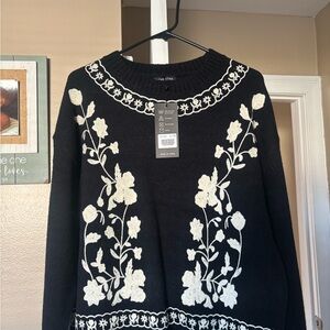 Christina Black and White Floral Sweater